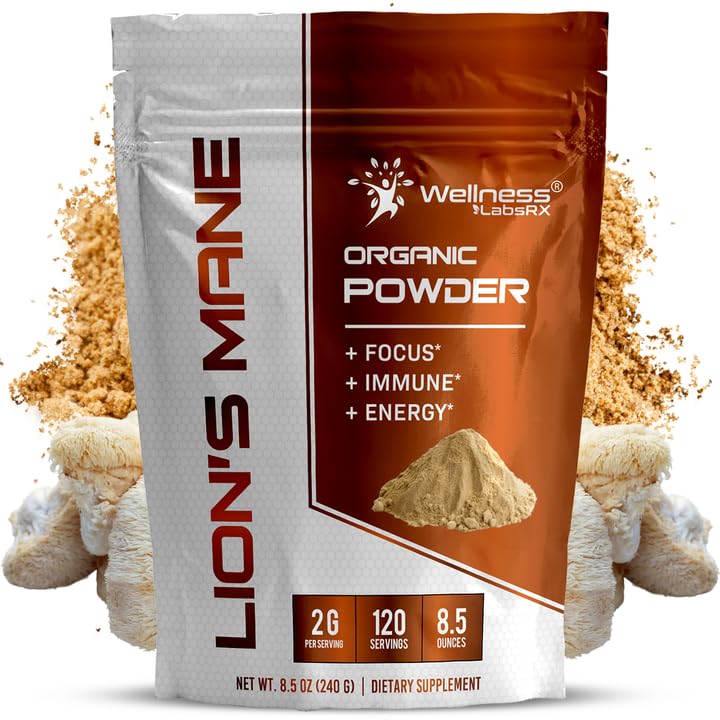 wellness LABSRX Lions Mane Powder, Mushroom Supplement - 2000mg - Lions Mane Supliment - Lion's Mane Mushroom Powder Creier Suplimente pentru memorie și concentrare, Immune Support and Health - 120 Servings