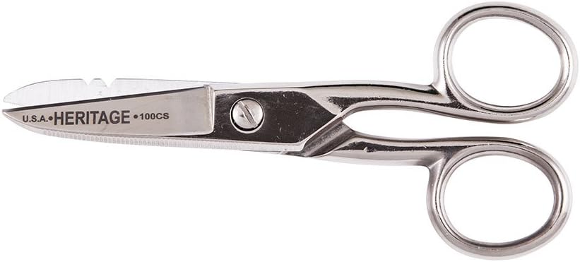 Klein Tools G100CS Foarfece, Made in USA, Electrician Foarfece cu Notches Stripping și Blade Serrated, 5-1/4-Inch