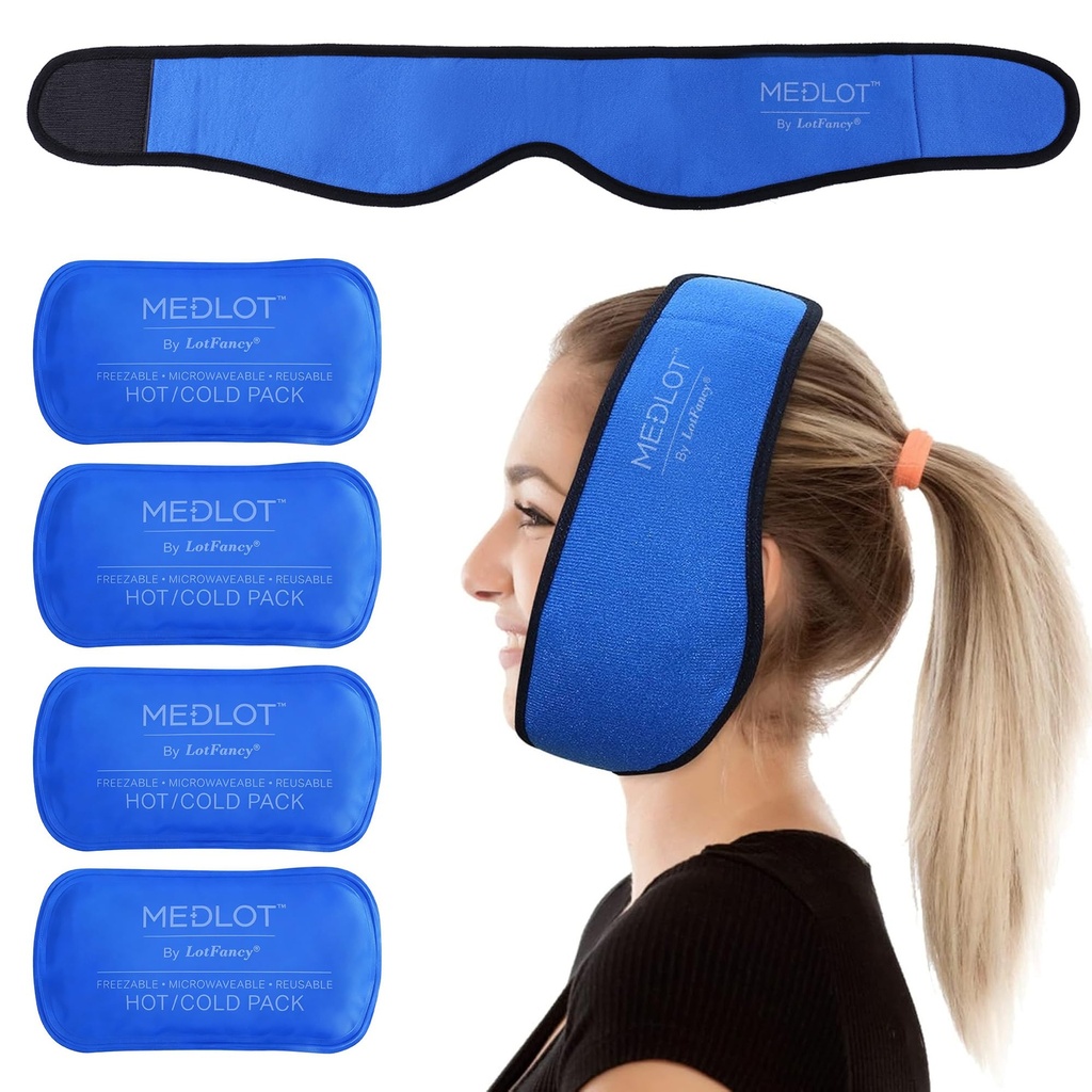 LotFancy Face Pack Ice Wrap pentru TMJ, Wisdom Teeth, cu 4 Reusable Hot Therapy Gel Packs, Durere de relief pentru cap, chirurgie orală și facială, implanturi dentare, albastru