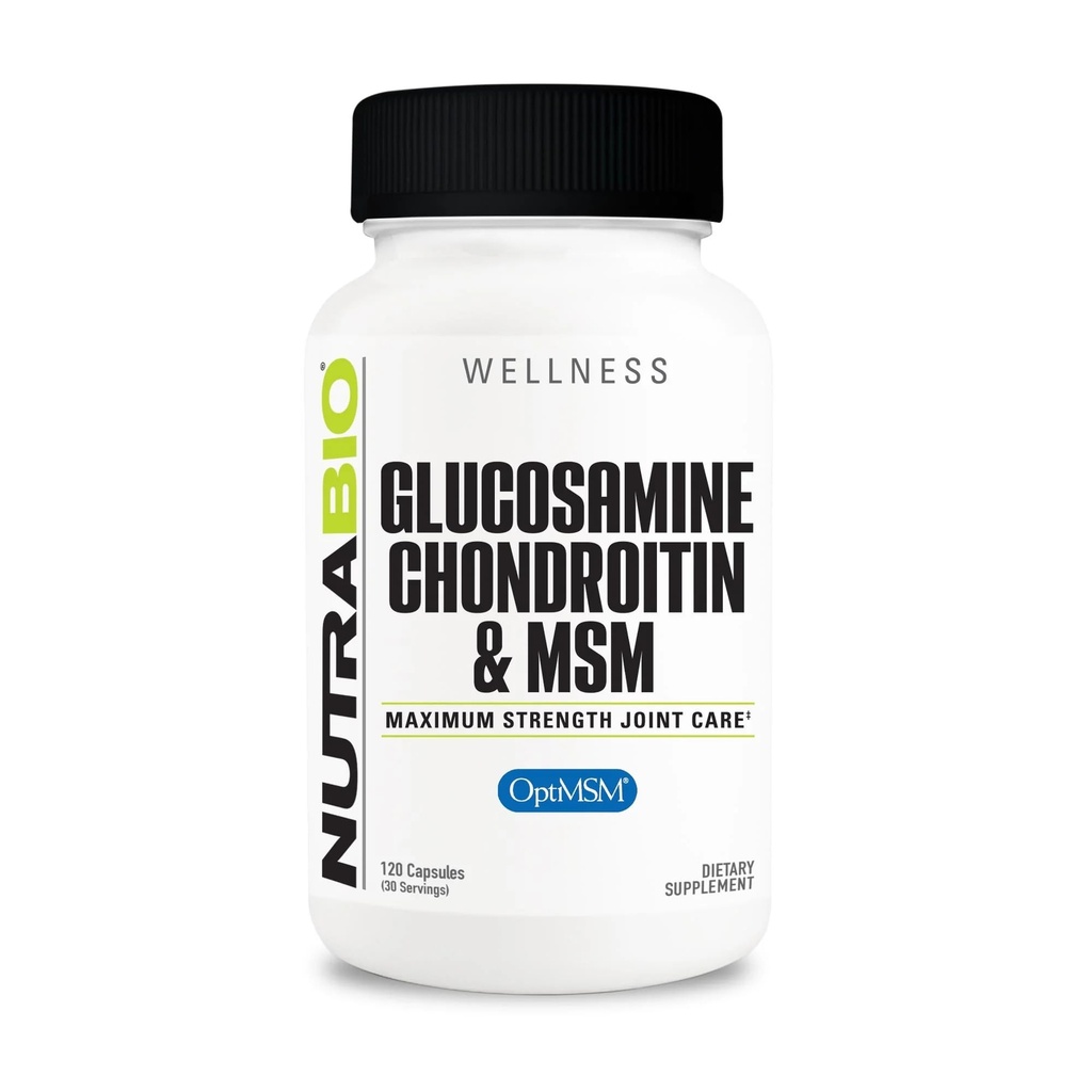 NutraBio Glucosamină Chondroitin & OptiMSM Supliment, Formula de suport comun - 120 capsule (120 număr)