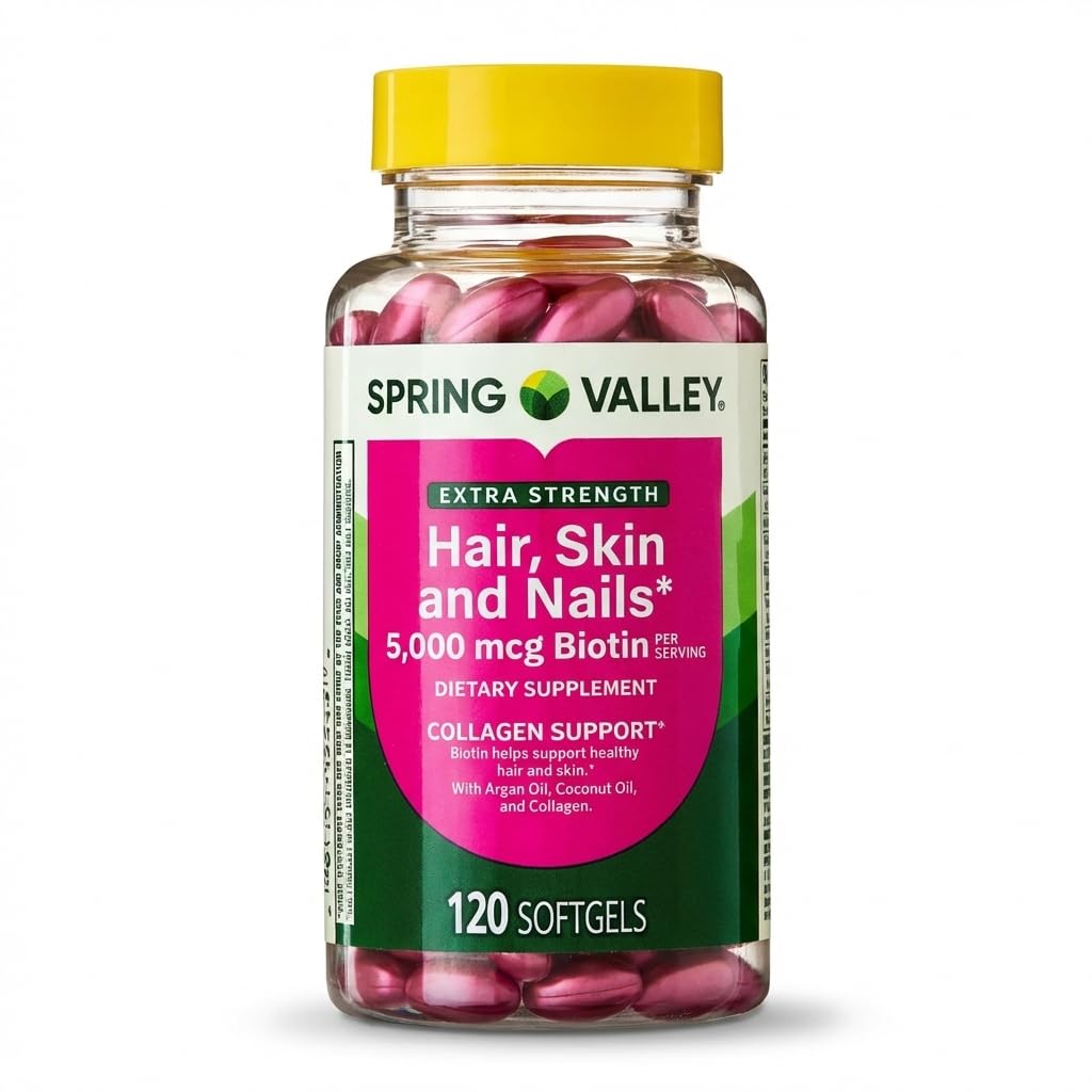 Spring Valley Extra Putere Păr, Piele & unghii Dietry Supliment 120ct 5000 mcg