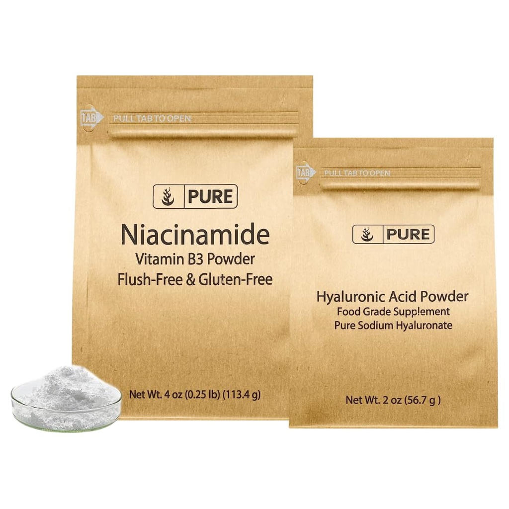 INGREDIENTE ORIGINALE INGREDIENTE hyaluronice Acid si Niacinamidă Bundle, Diverse dimensiuni, fără culoare, pulberi fine
