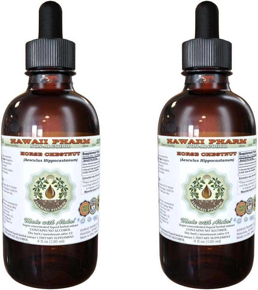 Horse Chestnut Alcohol-Free Liquid Extract, Organic Horse Chestnut (Aesculus hippocastanum) Dried Nut Glycerite Hawaii Pharm Natural Herbal Supplement 2x2 oz