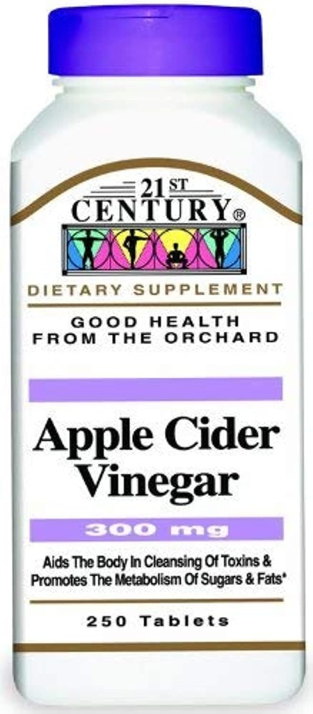 21st Century Apple Cidru Oţet 300mg Tablete, 250 Conte (Pachet de 2)