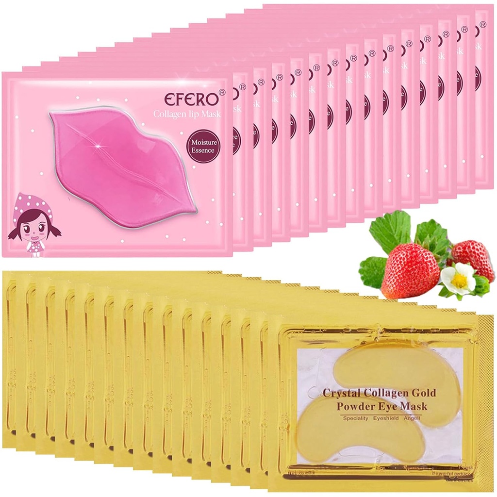 30 Perechi Mască de buze & Sub masca ochi, 24K aur de cristal Colagen sub ochi patch-uri pentru ochi pufos, măști de buze curata eficient pielea Lip & ochi, măști de ochi reducerea liniilor fine și cercul întunecat