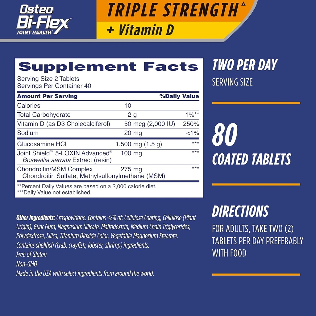 Osteo Bi-Flex Triple Putere (5) cu vitamina D Glucosamină Chondroitin supliment comun de sănătate, comprimate filmate, 80 Count (Pachet de 2)