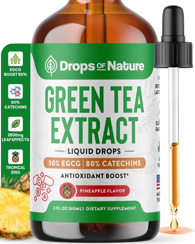 Ceai verde 10:1 Extract 50% EGCG - Ceai verde picaturi lichid - Vegan, 4X mai puternic decât pastile și capsule - 2 oz antioxidant și supliment imunitar - piele, suport cardiac, sănătate și memorie Boost