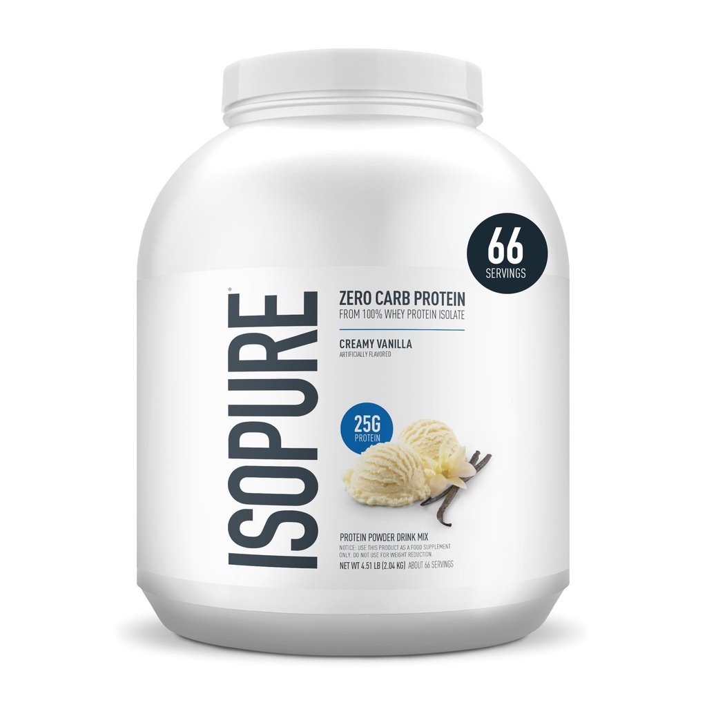 Isopure Zero Carb 100% Pure Whey Izolate Proteine Pulbere, Lactoză Gratuit, Gluten Gratuit, Cu Vitamine, Creamy Vanilla, 25g Proteina Per Servire, 4,5 Lbs, 66 Serviri (Packing May Vary)