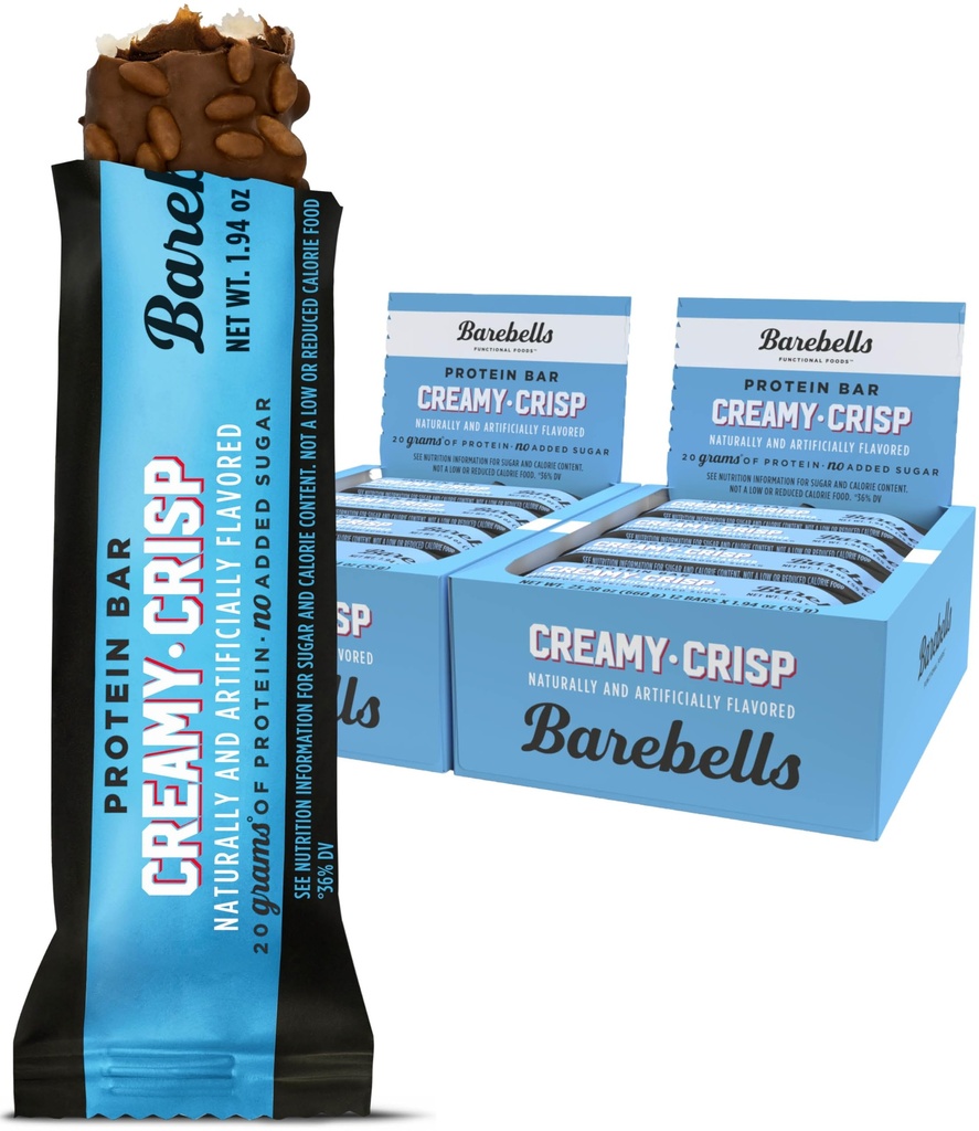 BAREBELLS Proteine Baruri Creamy Crisp - 12 Conte, Pachet de 2 - Snack-uri de proteine cu 20g de proteine ridicate - baton de proteine de ciocolată cu 1g de zahăr total - Perfect pe Go Proteine Snack & Mic dejun Baruri