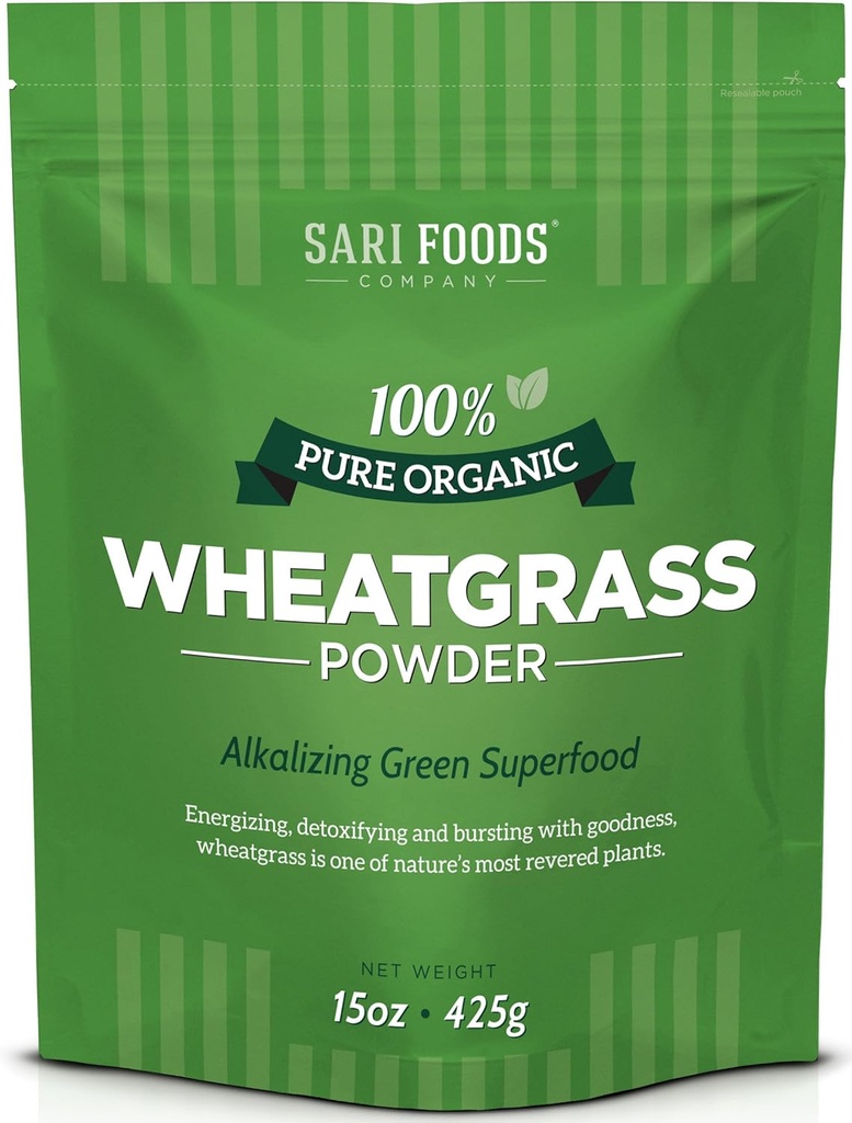 Sari Foods Organic Wheatgrass Powder - Wheat Grass Juice Powder with Clorofill, Antioxidants & Vitamins (15 Ounce)