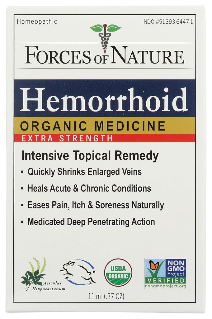 FORȚE DE NATURĂ Hemoroizi Organic de control Extra Putere, 0.37 OZ
