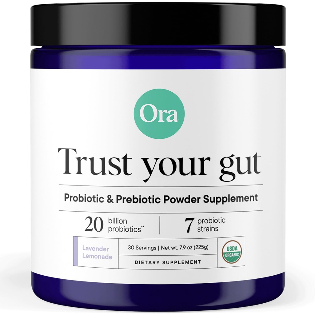 Ora Organic Prebiotic și Probiotic Powder Supliment - 20 miliarde Probiotice, 7 Trenuri pentru cel mai bun Prebiotic pulbere, non-GMO, Probiotice pentru femei, Bărbați și copii - Lavandă Lemonade Aroma, 30 Serviri