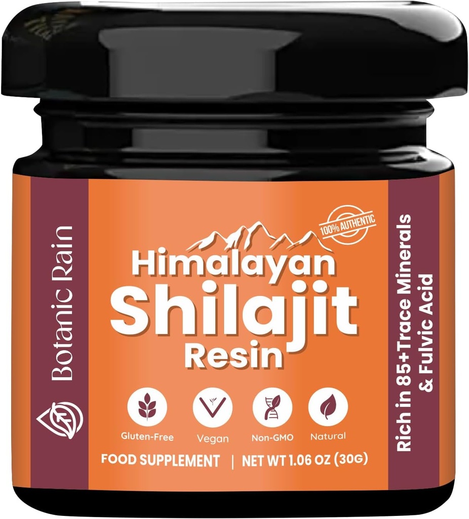 Himalayan Shilajit Resin pentru barbati si femei, 85+Minerale de urmarire, 75%+ Acid fuzilic pentru energie Boost & Imun, Himalayan Resin Ayurveda produs - 1.06 oz