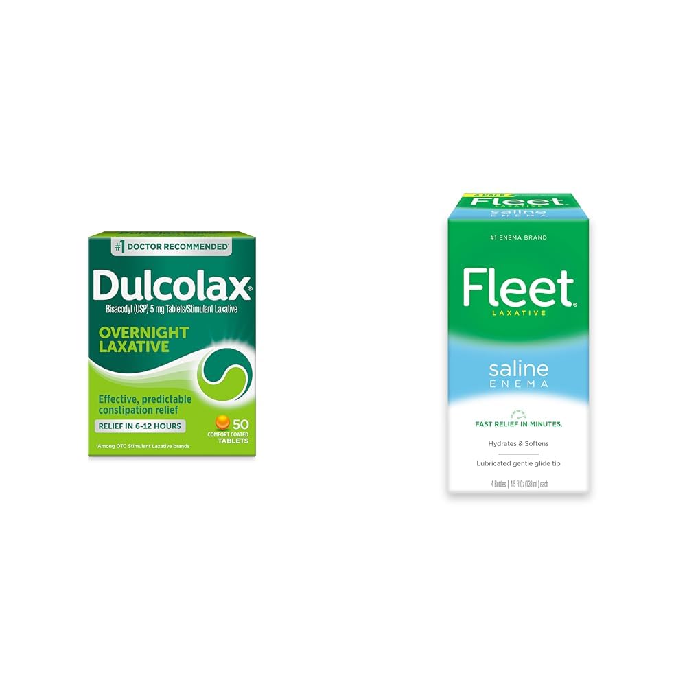 Dulcolax Overnight Relief Laxative 50 Conte & Flota Enema salină Adult Constipație Relief 4 sticle