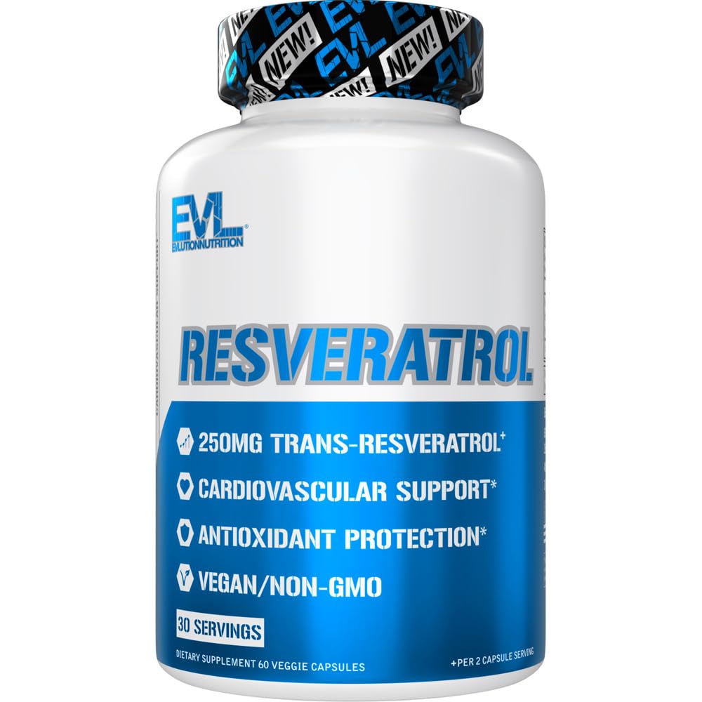 Evlution Anti Aging Trans Resveratrol Supliment nutritiv Super Antioxidant Supliment cu 250mg Trans-Resveratrol de la Resveratrol 500mg Extract de knotweed japonez pentru Imun si Heart Health