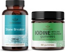 HerBAMAMA Stone Breaker and Iod Kit - Bundle of 1200 mg Stone Breaker Capsules & Potasiu Iod Gummies - Vegan, Non-GMO, Gelatină-Free - 2 Pack