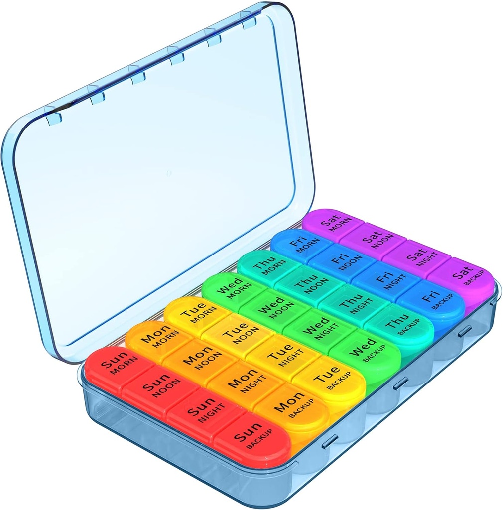 Daviky Pill Organizator, Daily Pill Box 7 Day, Weekly Pill Organizator 4 ori pe zi, mare caz de pastile de călătorie cu 28 Compartimentare pentru a ține medicamente, vitamine și suplimente (albastru)