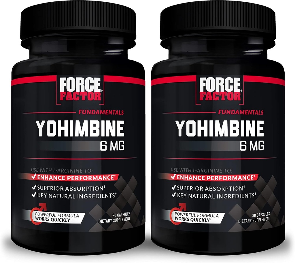 Force Factor Yohimbine Supliment pentru bărbaţi, Yohimbe Bark extract cu absorbţie superioară pentru a îmbunătăţi performanţa, 6mg Yohimbine Bark pastile cu ingrediente naturale cheie, 30 Conte (Pachet de 2)