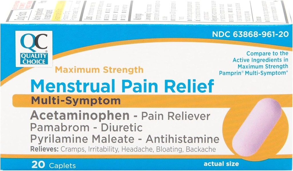 Calitate alegere Putere maximă Relief durere mentruală, Multi Symptom Pain Caplets, Crampe, Cefalee, Blooting, Backache & Iritabilitate, 20 Conte Package