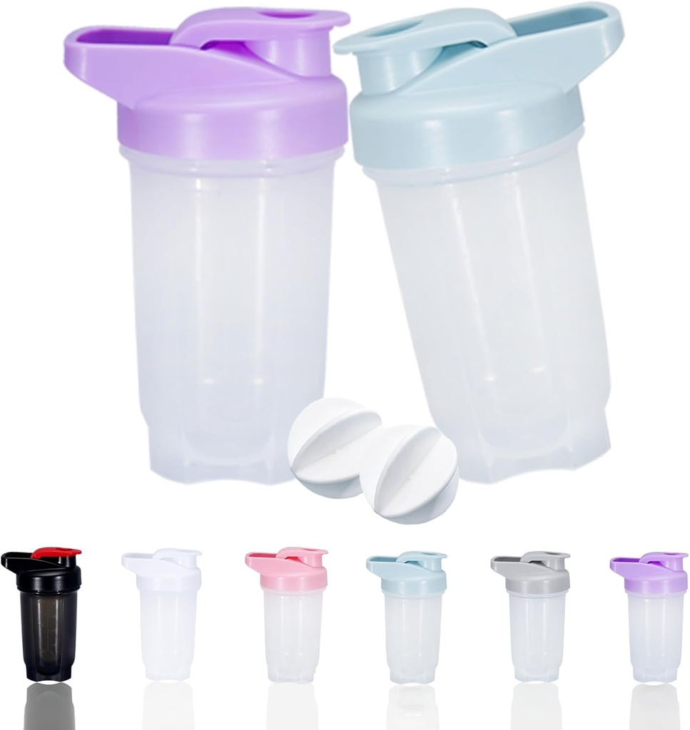 Shaker Bottle Proteine Shakes Cup și 10-Ounce / 300ML Shaker-Bottle cu bile Whisk, Set de Shaker de proteine, din plastic non-BPA (Bule+Purple(2PCS)))