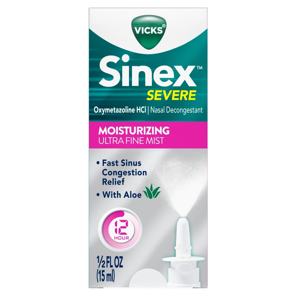 Vicks Sinex Spray Nasal Sever cu moisturizing Ultra Fine Mist, Decongestionant pentru Stuffy Nase Relief de frig, Alergie, Sinus Presiune - 265 Spray-uri