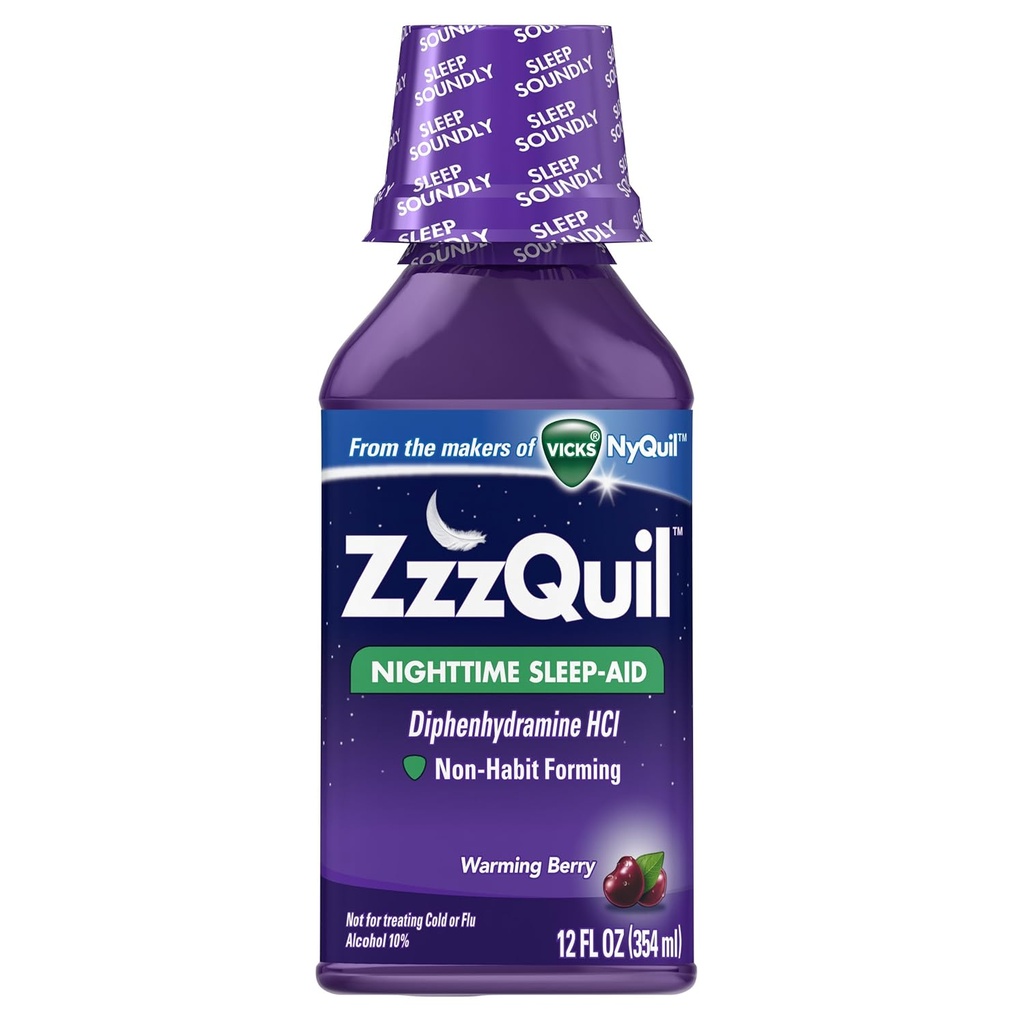 ZzzQuil Nighttime Sleep-Aid Lichid de încălzire Berry Flavor 12 Fl Oz