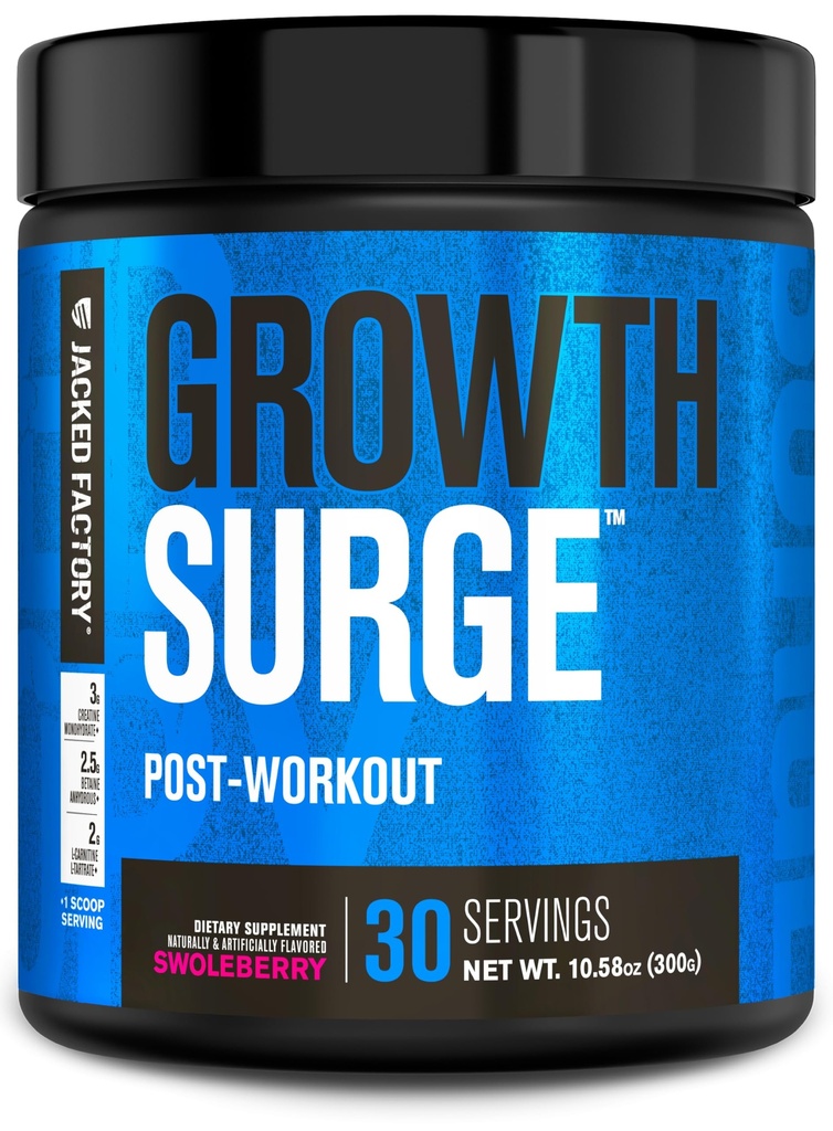 Jacked Factory Surge Creatine Post Workout w/L-Carnitina - Zilnic Muscle Builder & Recovery Supplement with Creatine Monohidrat, Betaine, L-Carnitine L-Tratrate - 30 Servings, Swoleberry