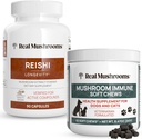 Ciuperci Reishi Capsule Reishi pentru oameni (90ct) și ciuperci Immune Pet Chews (60ct) - Bundle for Longevity, Relaxation & Imunity - Ashwagandha, Astragalus & More - Vegan, Non-GMO, Gluten-Free