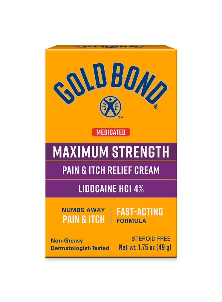 Gold Bond Medicated Putere maximă Durere & Itch Relief Cream, 1,75 oz., cu Lidocaină