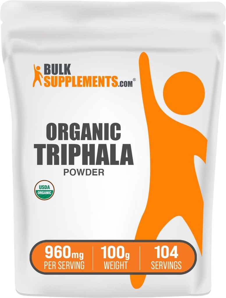 BulkSupplements.com Pulbere organică Triphala - Haritaki pulbere, Ayurvedic Supliment - Gluten gratuit, 960 mg per Serving, 100g (3.5 oz) (Pachet de 1)
