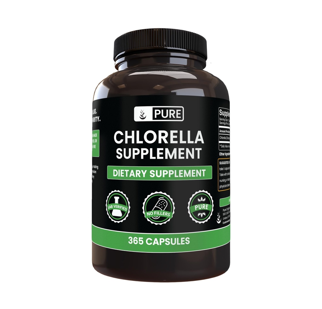 Ingrediente originale pure Chlorella (365 capsule) No Magneziu sau Rice Fillers, întotdeauna pură, Lab verificat