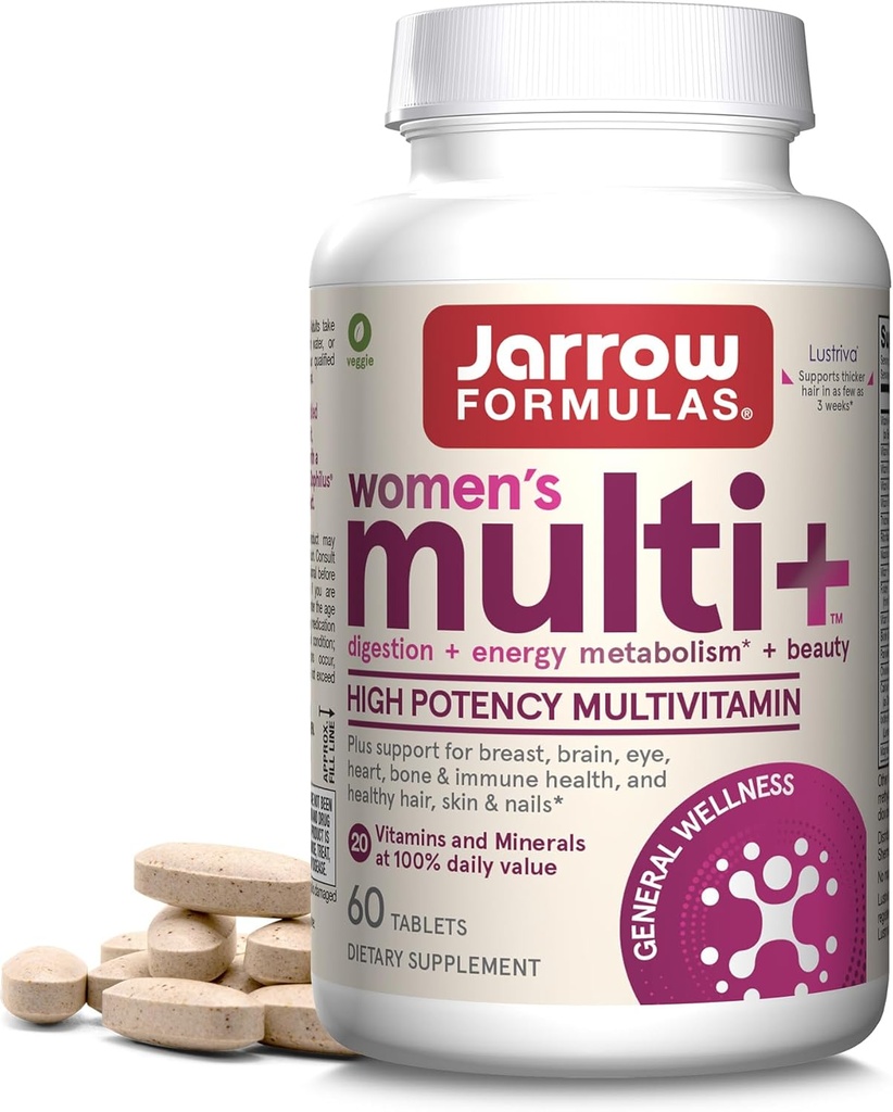 Jarrow Formulas Femeii Multi+ Lustriva Cresterea parului pentru femei, Vitamina A, D, Zinc & Lutein, 60 comprimate, 30 zile de aprovizionare