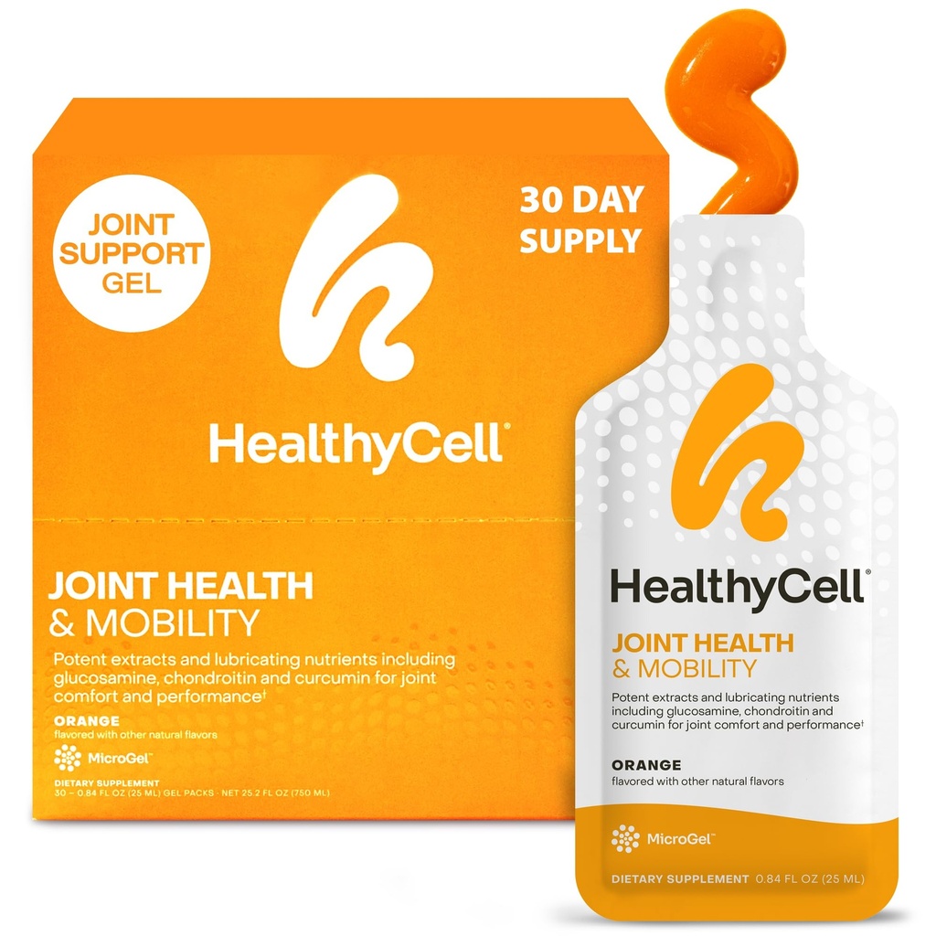 Healthycell Joint Health & Mobility Daily Liquid Supplement - Supliment comun de sprijin, Răspuns Inflamație, Cartilage & Flexibilitate cu Curcumin, Glucosamină & Chondroitin - 30 Gel Packs