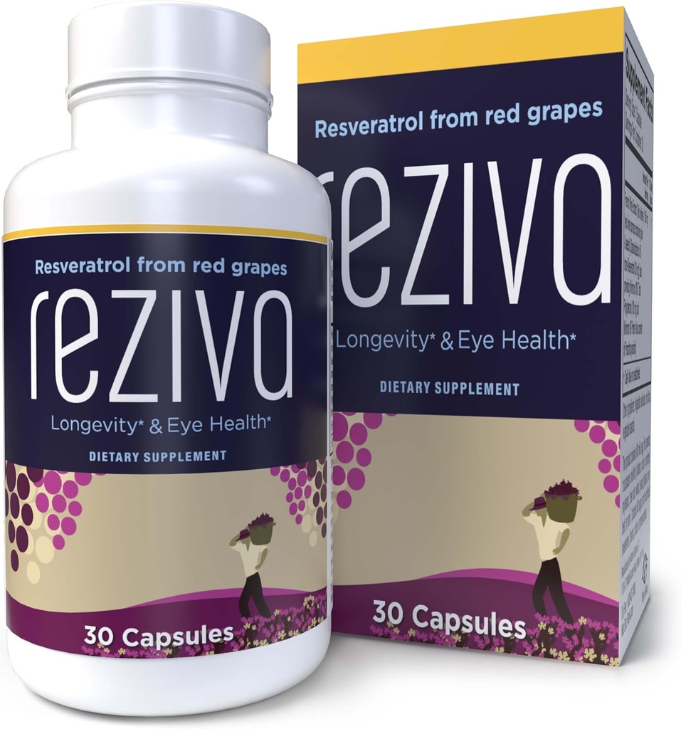 Reziva Resveratrol Supliment - Ultra High Potency & Doctor Formulated - Transresveratrol Suplimente - Seminte de struguri cu Resveratrol - pentru longevitate, sanatate ochi si, în general bine-Being - 30 Veg Capsule