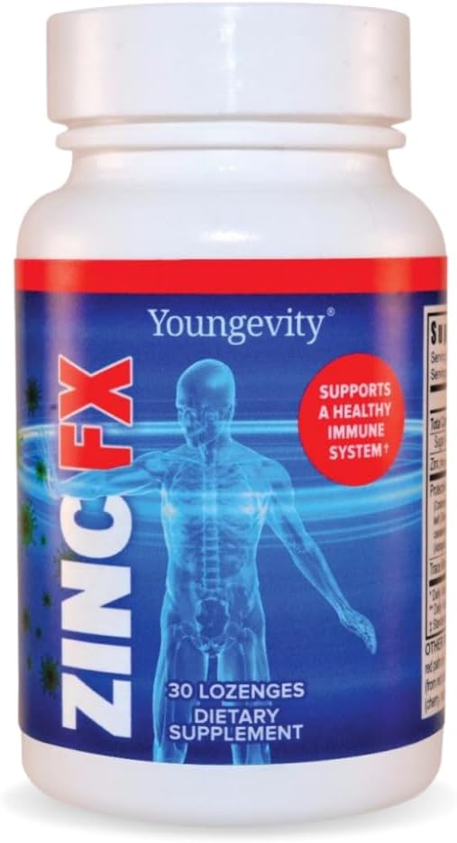 Youngevity Zinc Fx - Zinc + Urme Minerale + Elderberry + Astragalus - Suport imun Chewable - Foarte absorbabil - Delicios - 30 Lozenges (Pachet de 4)