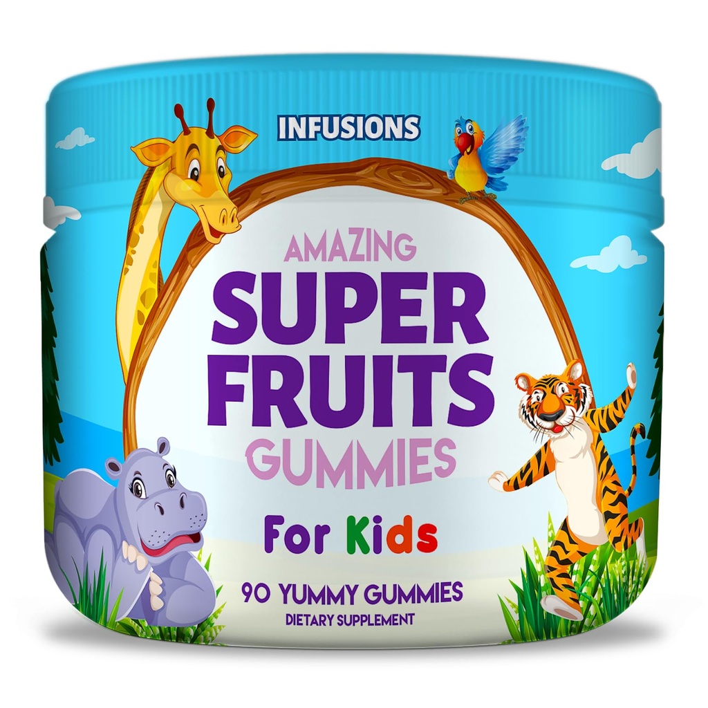 Infuzii Super Gume de fructe pentru copii 90 Conte antioxidant Blend moale și delicios Vegan prietenos Gluten gratuit non-GMO