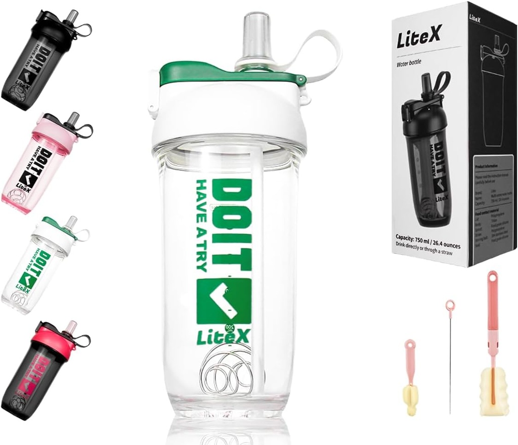 Litex Shaker Sticle pentru Shake-uri de proteine, 26oz Blender Shaker flacon pentru pre-Workout, Cupe Shaker cu paie, BPA-free Tritan Mixer sticle pentru pulbere de proteine, cu Cup Brush și Instrucțiuni (White)