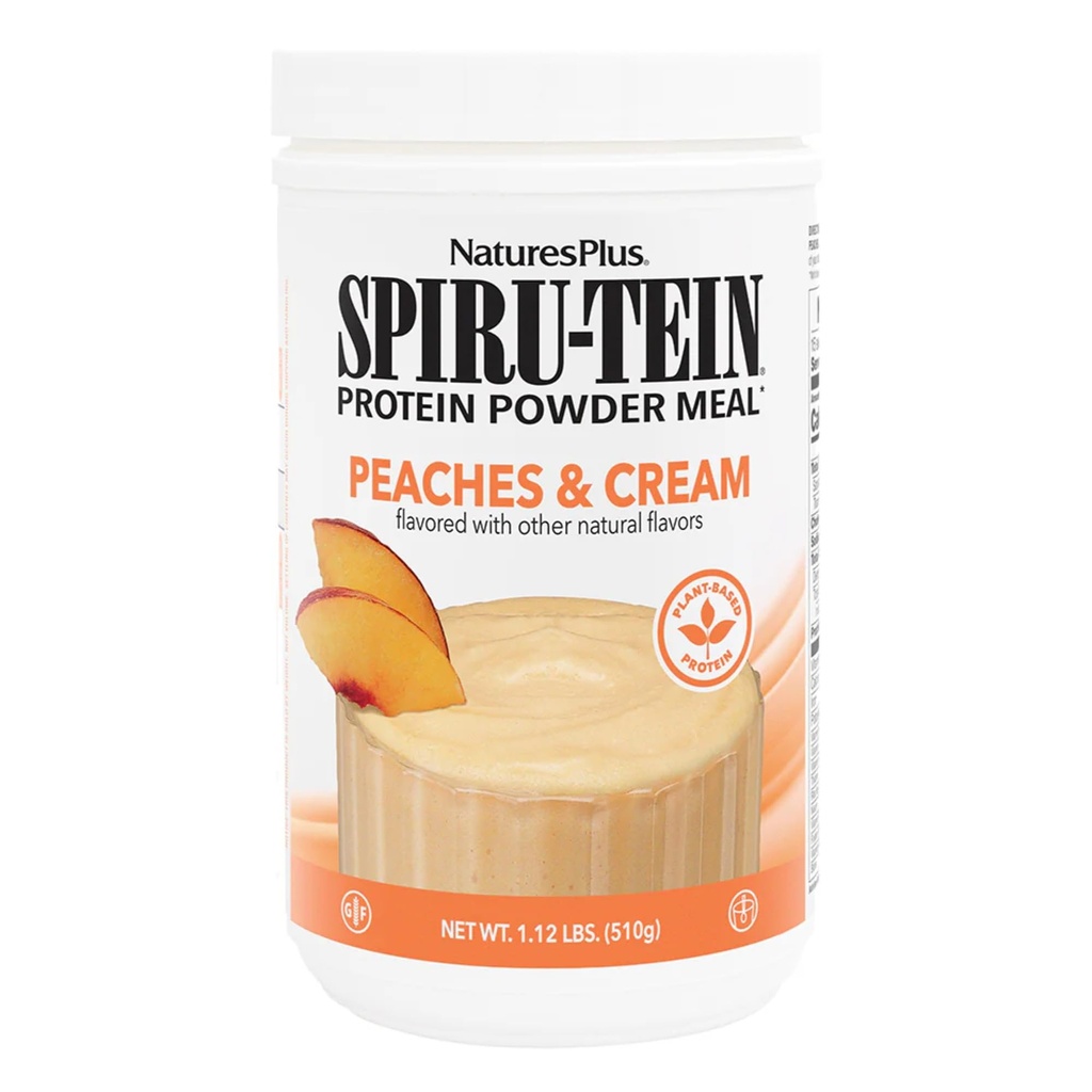 NaturesPlus SPIRU-TEIN Shake - Peaches & Cream Flavor - 1,1 lbs, Spirulina Pulbere de proteine - Inlocuirea mesei pe bază de plante, vitamine si minerale pentru energie - Vegetarian, Gluten-Free - 15 Serviri