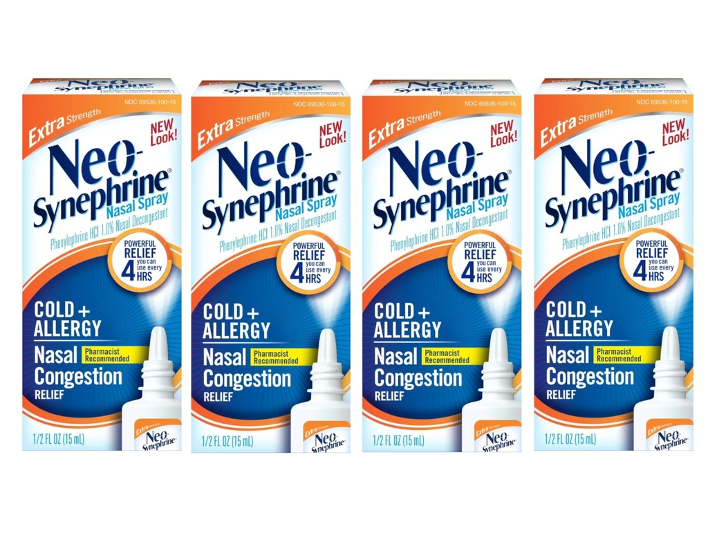 Neo-Sinefrină Spray nazal , Formulă extra de rezistență, 0.50 Ounces fiecare (Pachet de valoare de 4)