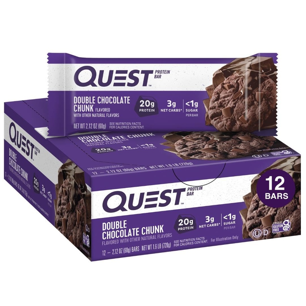 Quest Nutritie Double ciocolata batoane de proteine, 20g Baruri de proteine, 1g zahăr, 4g Net Carb, Gluten gratuit, Keto Friendly, 12 Conte