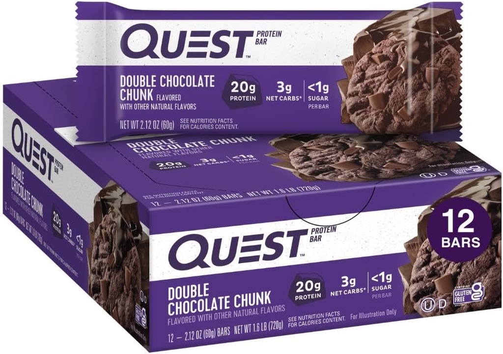 Quest Nutritie Double ciocolata batoane de proteine, 20g Baruri de proteine, 1g zahăr, 4g Net Carb, Gluten gratuit, Keto Friendly, 12 Conte
