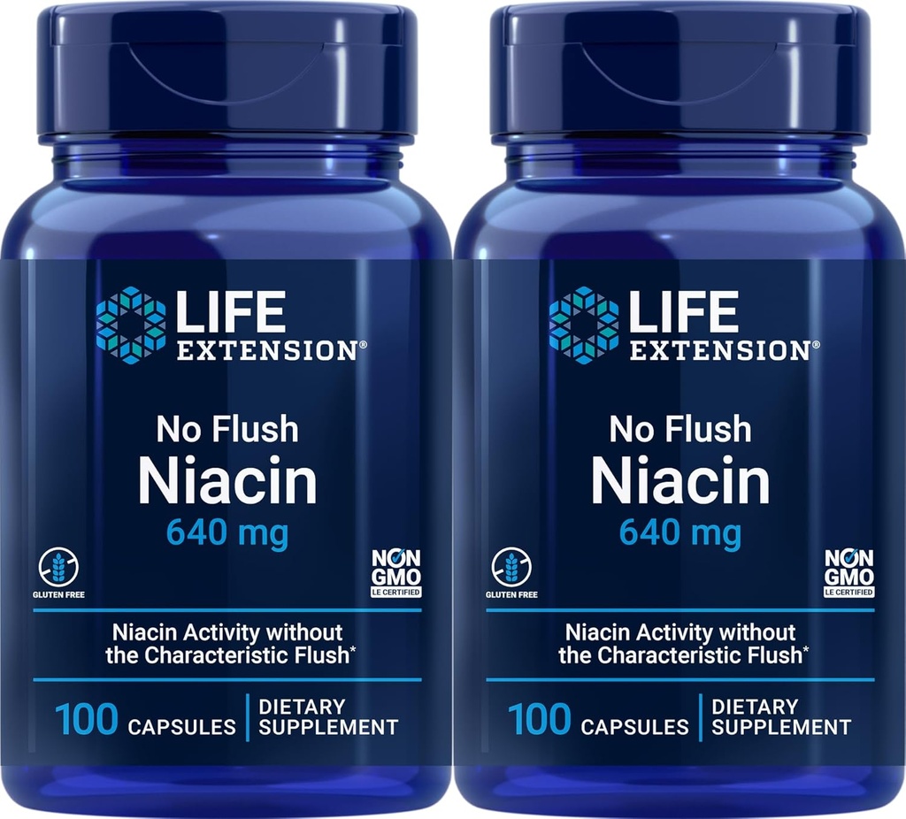 Extensie de viaţă Fără Flush Niacin 640 mg, 100 capsule (Pachet de 2)