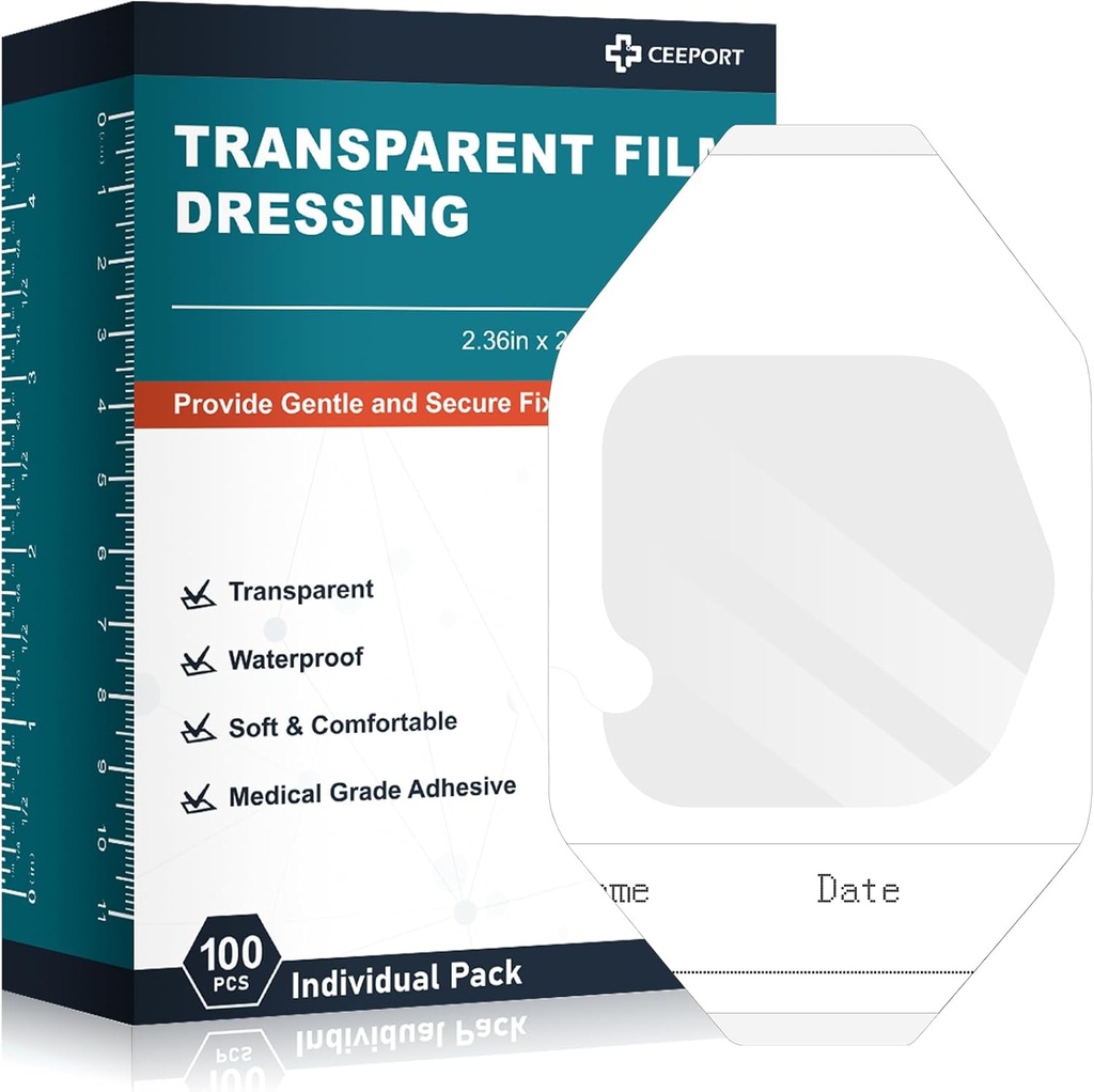 Film transparent dressing 2.36" x 2.75," 100 Packs Bandaje rezistente la apă Bandaje adezive, Petice de acoperire a rănilor pentru duș post-chirurgical, IV Shield, Tattoo Bandage Aftercare