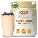 KOS Plant Based Proteine Powder, Vanilla USDA Organic - Low Carb Proteina Blend, Vegan Superfood bogat în vitamine și minerale - Keto, soia, lactate gratuit - Mese de schimb pentru femei și bărbați - 10 Serviri