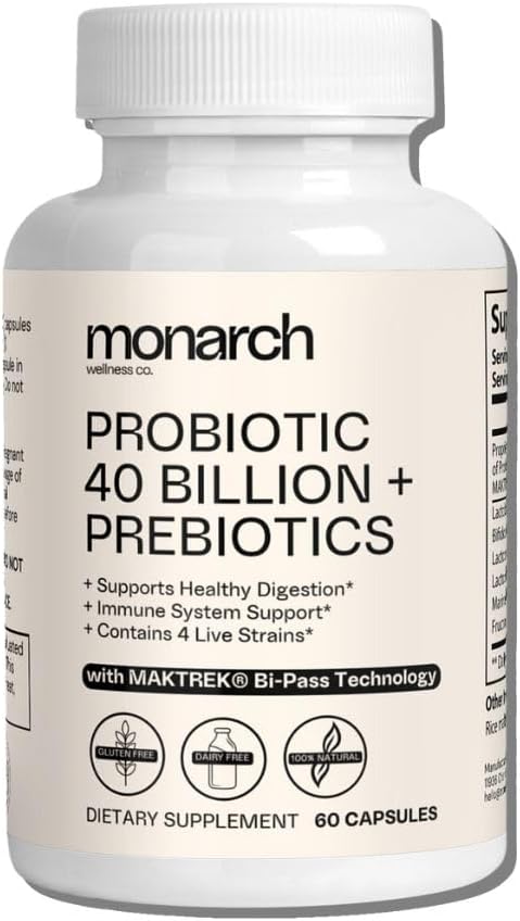 Probiotic 40 Miliarde + Prebiotice: 4 benzi diferite - Digestive & Gut Health (60 capsule) - Probiotice pentru femei si barbati - Natural 