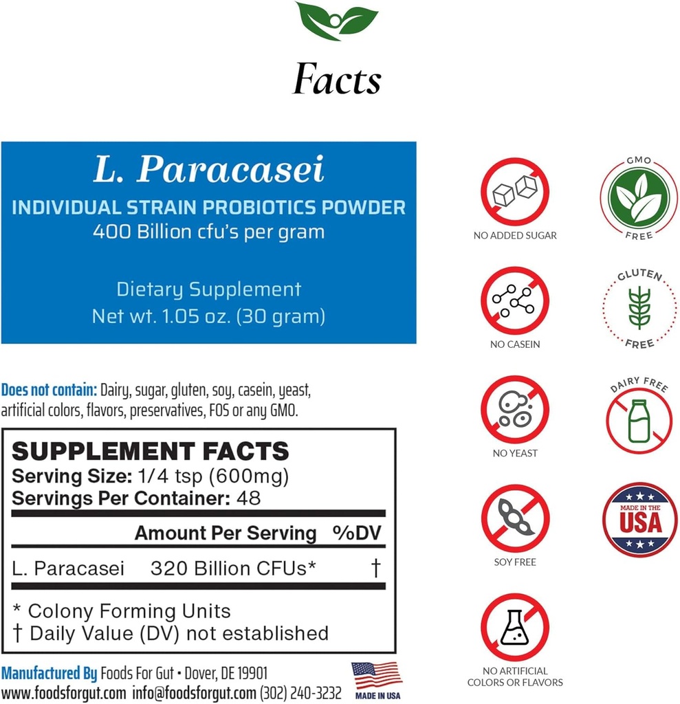 Lactobacillus Paracasei Powder Probiotic 400 Miliarde cfu's 