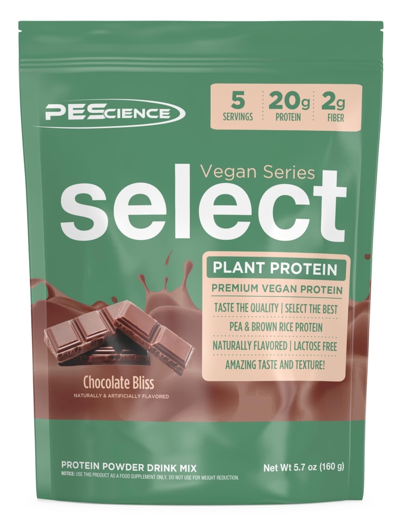 Pescience Select Pudra de proteine Vegan, Pe bază de plante praf de proteine, Amazing Gust, Smooth Texture, Pea și Brown Rice Blend, Dairy Free, Lactoză gratuit, Gluten gratuit - Ciocolata Bliss, 5 Serviri