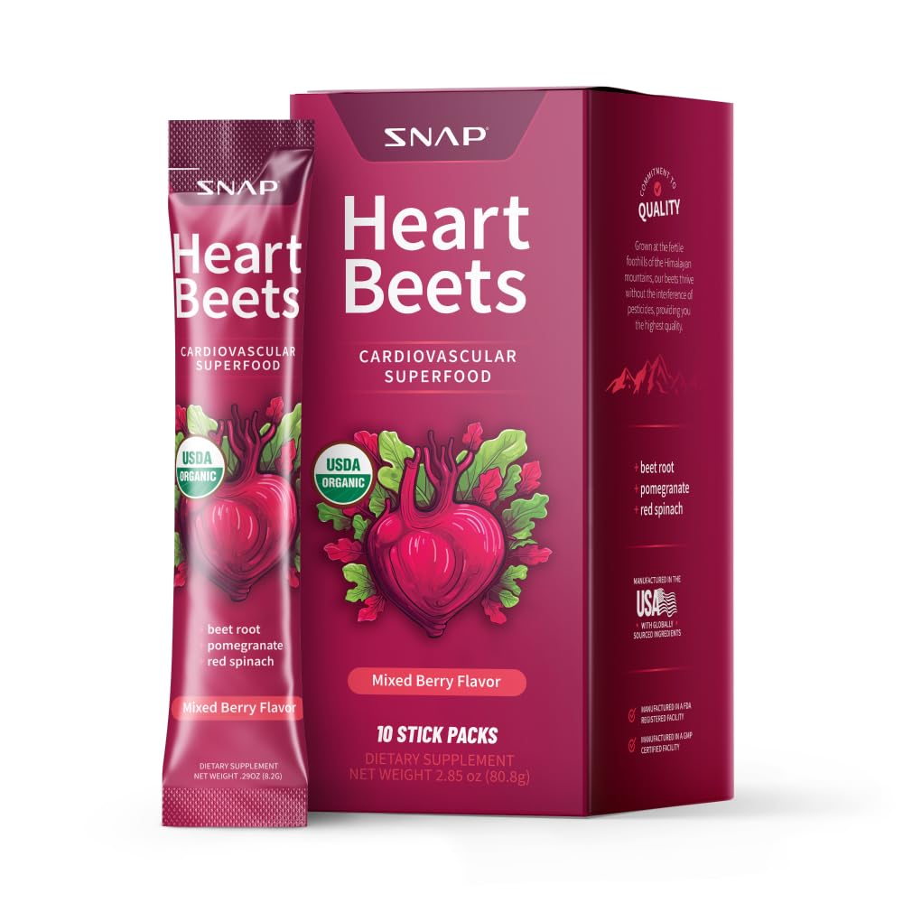Snap Suplimente Sfecla de inima Stick Packs, organic Sfeclă Root pulbere băutură Mix, Suport cardiovascular pentru bărbaţi şi femei, Sfeclă, rodie & Spanac roşu, Nitric oxid Booster, mixt Berry, 10 serviri