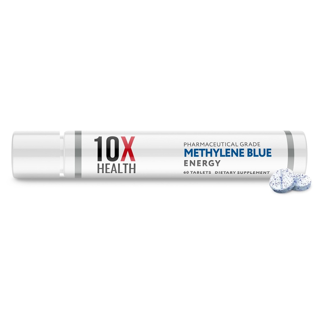 10X sănătate Metilen albastru Supliment cu extract de piper negru - 60 comprimate Metilen albastru tablete farmaceutice grad - susține energie, focalizare și cunoaștere - Vegan, non-GMO