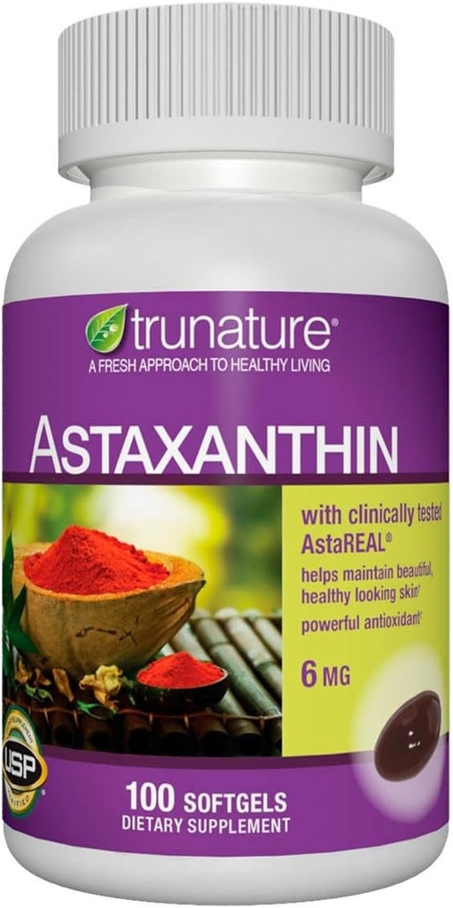 Generic trunatur Astaxantină 6 mg. - Îmbunătățește elasticitatea pielii, umiditatea, textura și ton - 100 Softgels